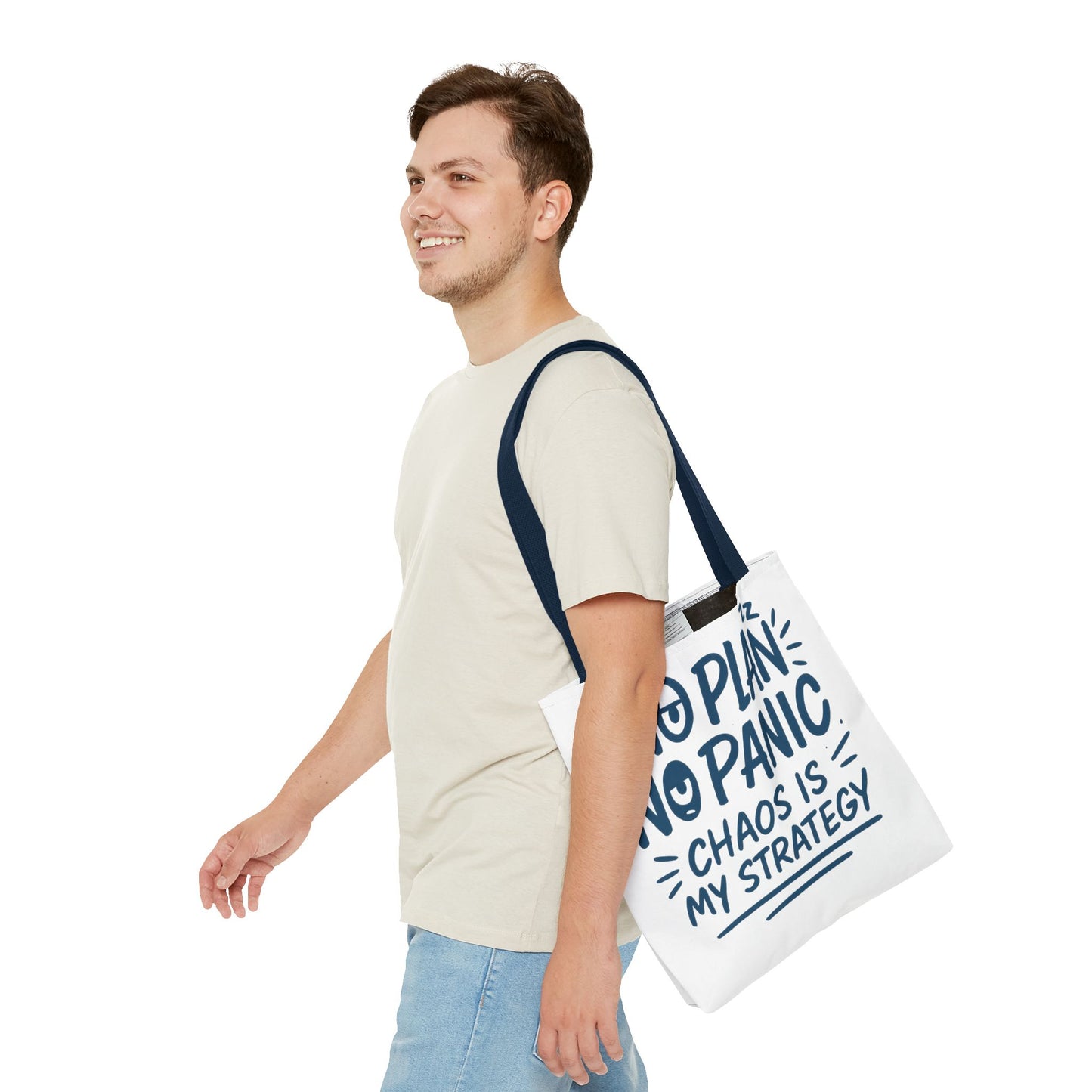 Funny Quote Tote Bag, Reusable Grocery Bag, Gift for Students, Beach Tote, Everyday Tote, Chaos Strategy Bag, Unique Shopping Bag
