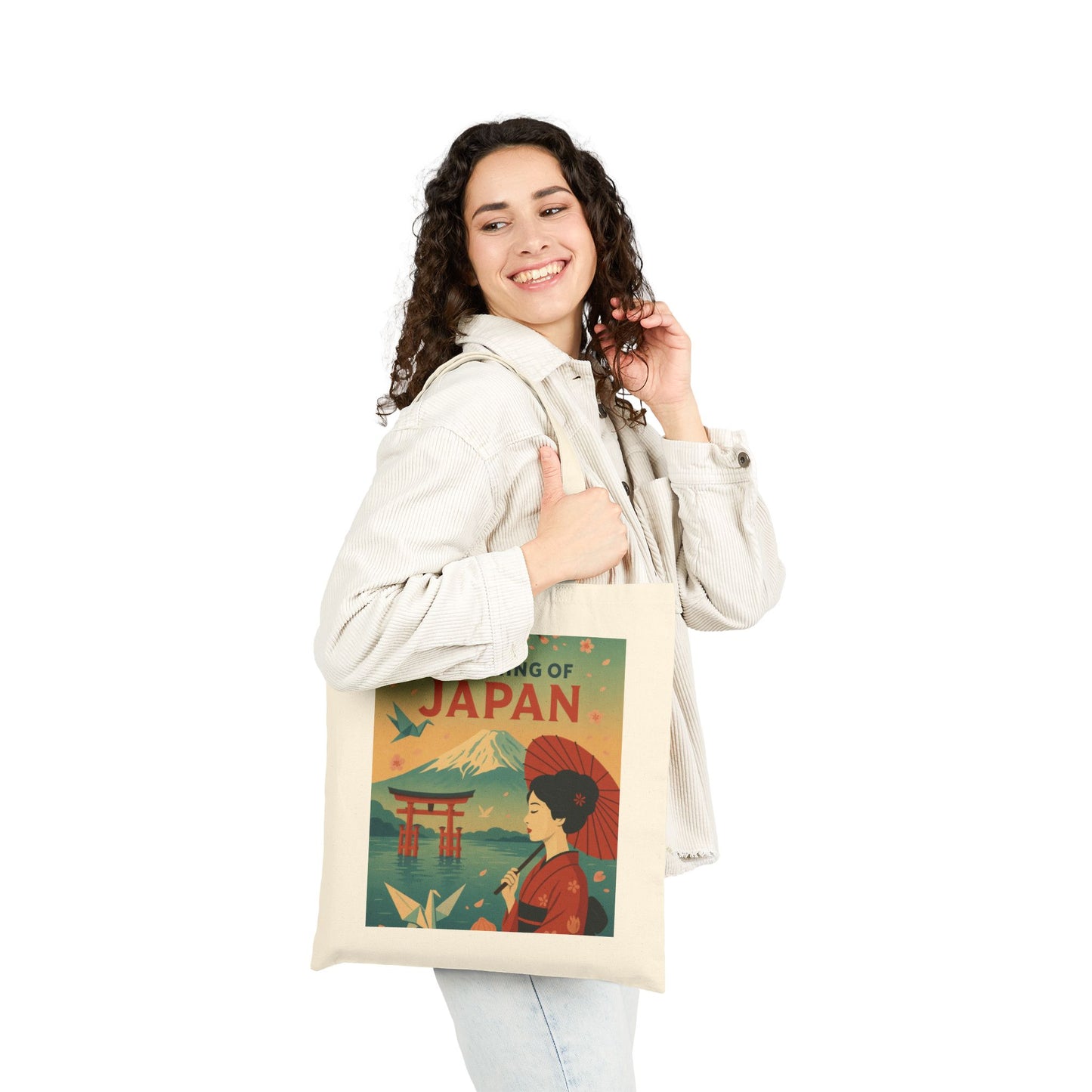 Dreaming of Japan Canvas Tote Bag, Eco-friendly Bag, Travel Tote, Gift for Travelers, Japanese Art Bag, Floral Design Bag