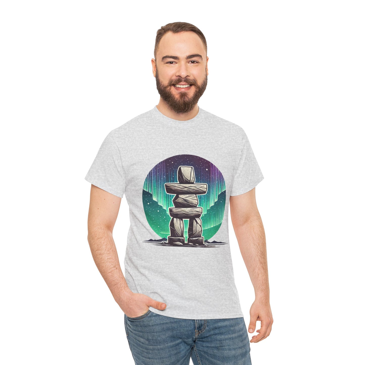 Aurora Stone Inukshuk Tee, Northern Lights Inukshuk T-Shirt,  Arctic Stone Stack Aurora Graphic Tee, Canada Inuit Symbol Shirt