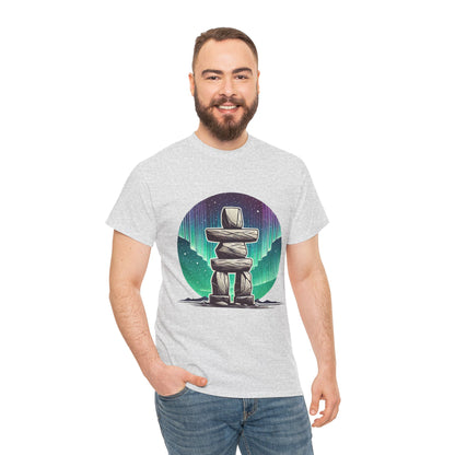 Aurora Stone Inukshuk Tee, Northern Lights Inukshuk T-Shirt,  Arctic Stone Stack Aurora Graphic Tee, Canada Inuit Symbol Shirt