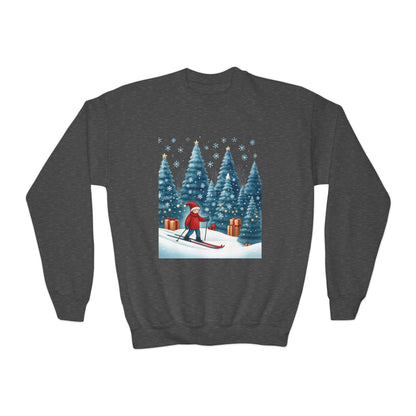 Kids Christmas Skiing Sweatshirt, Cute Holiday Winter Pullover, Youth Crewneck Sweatshirt