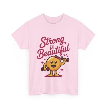 Strong is Beautiful Womens T-Shirt, Cute Fitness Character Graphic Tee, Inspirational Workout Shirt, Gym Motivation Gift for Her