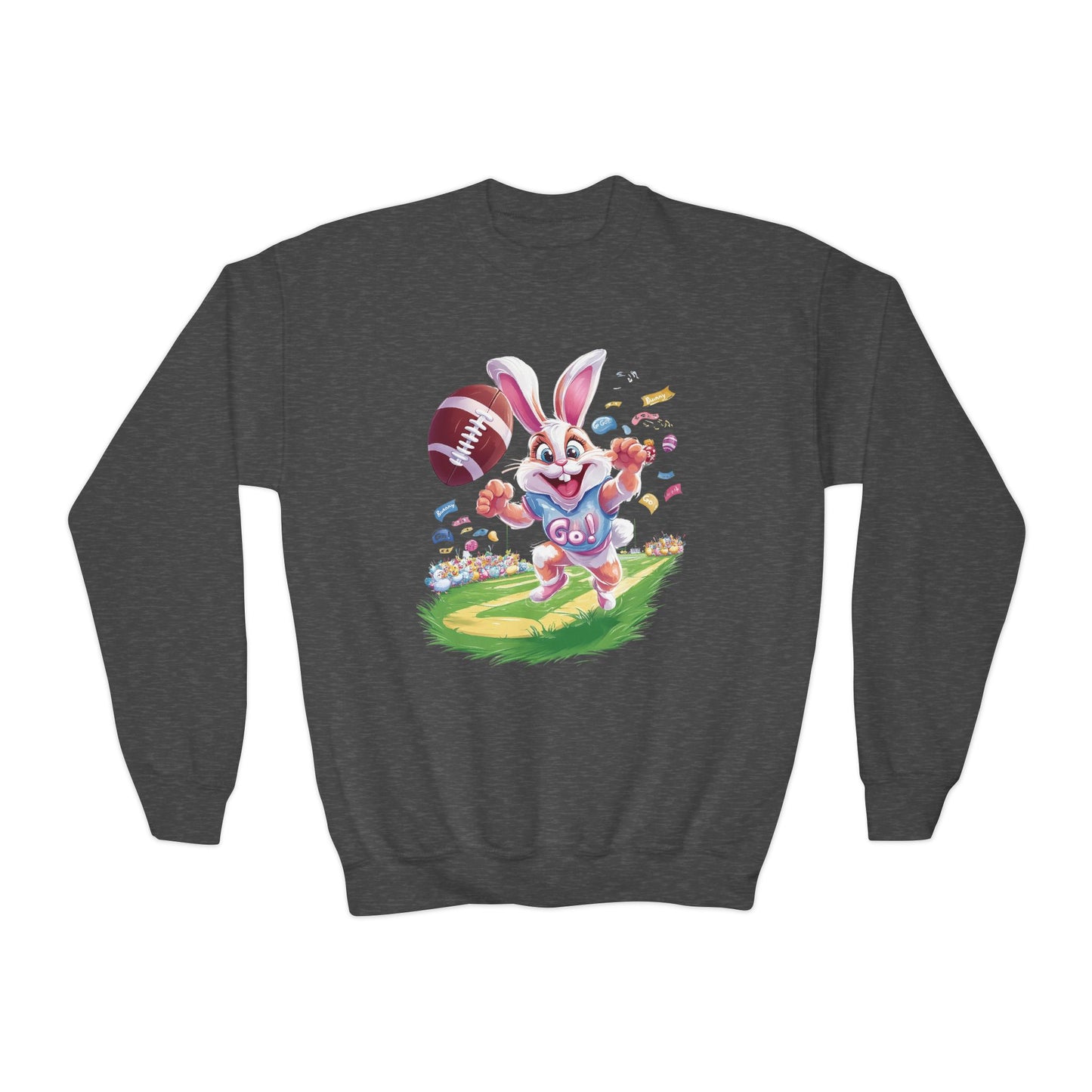 Touchdown Bunny Youth Sweatshirt - Fun Easter Football Bunny Design, Kids Spring Outfit, Game Day Gift, Playful Bunny Sports Shirt