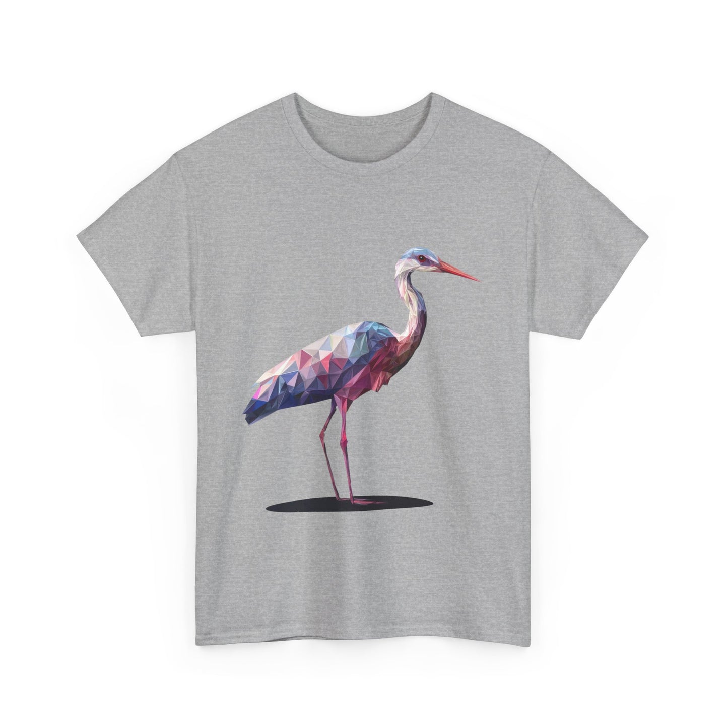 Geometric Heron T-Shirt, Colorful Polygon Bird Graphic, Nature Lover Unisex Heavy Cotton Tee, Geometric Crane Tee, Bird Lovers Gift