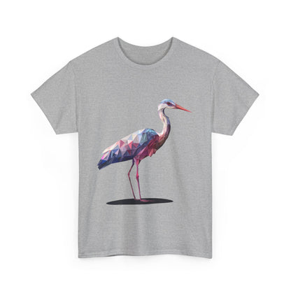 Geometric Heron T-Shirt, Colorful Polygon Bird Graphic, Nature Lover Unisex Heavy Cotton Tee, Geometric Crane Tee, Bird Lovers Gift