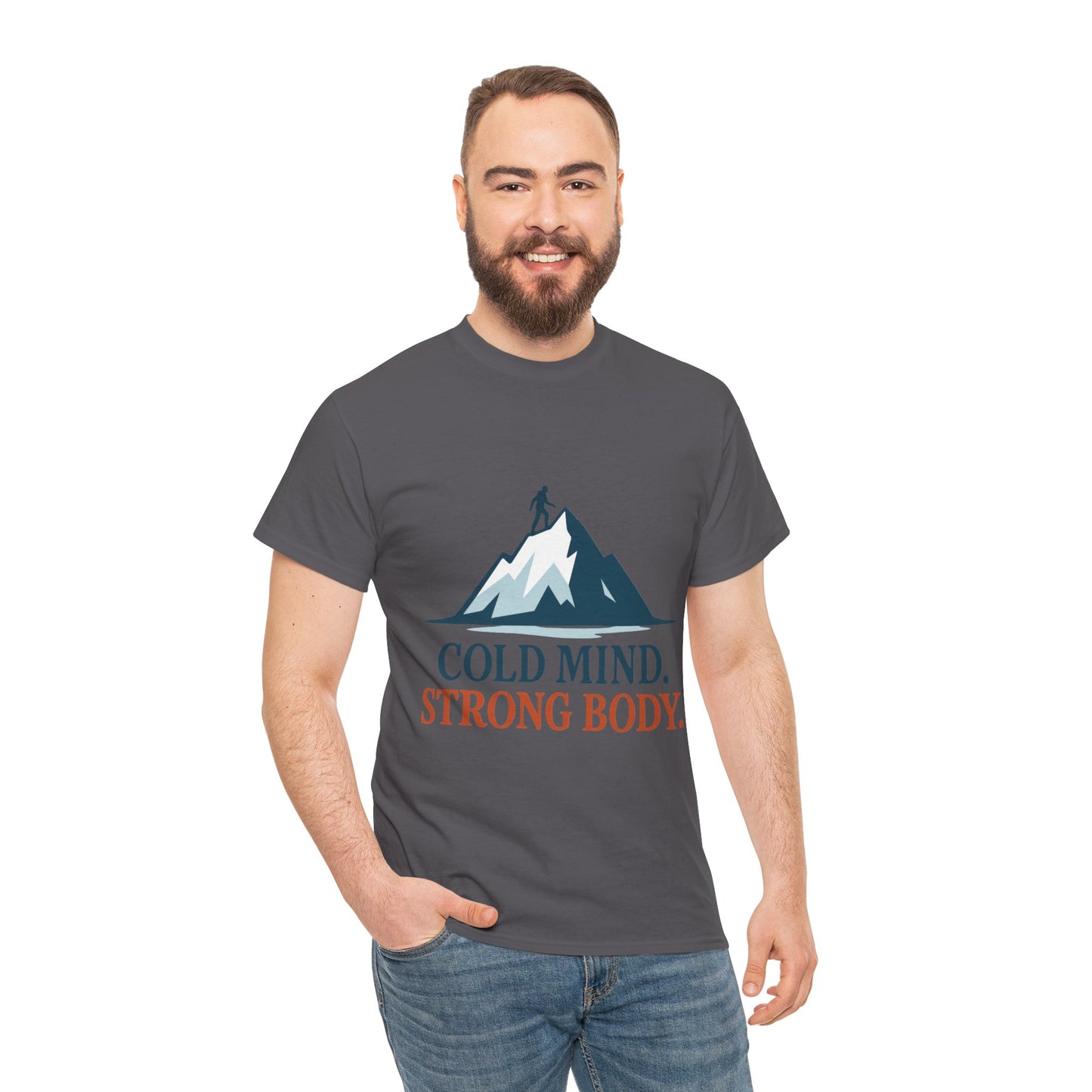 Cold Mind Strong Body Mens T-Shirt, Nordic Minimalist Mountain Hiking Tee