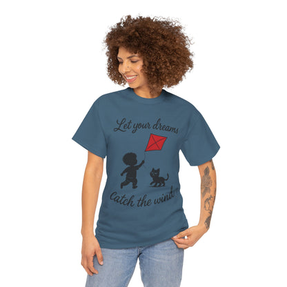 Cute Kid and Cat Design T-Shirt, Playful Gift for Cat Lovers, Summer Style, Cat Lover T-Shirt, Gift for Cat Owners, Women's Cotton T-Shirt