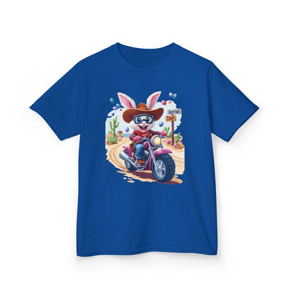 Biker Bunny Kids Tee - Fun Easter Shirt for Boys & Girls, Cute Spring Outfit with Motorcycle Rabbit Heavy Cotton Toddler T-Shirt Bunny Rider