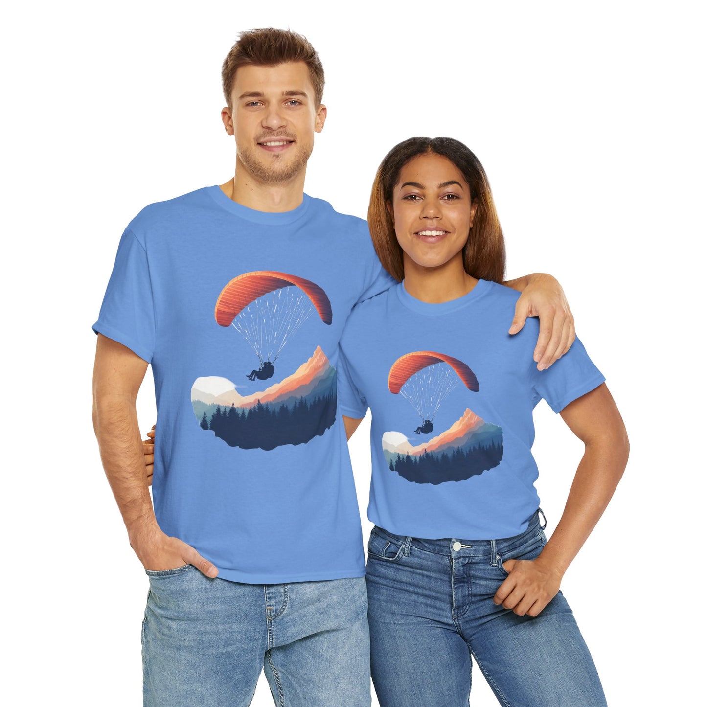 Paragliding Adventure T-Shirt, Mountain Landscape Tee, Nature Travel Lover Shirt, Outdoor Hiking Gift, Unisex Heavy Cotton Tee