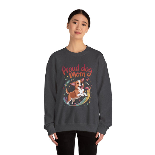 Proud Dog Mom Crewneck Sweatshirt, Pet Lover Gift, Dog Mom Apparel, Animal Lover Clothing, Gift for Dog Moms, Puppy Paw Rainbow Print