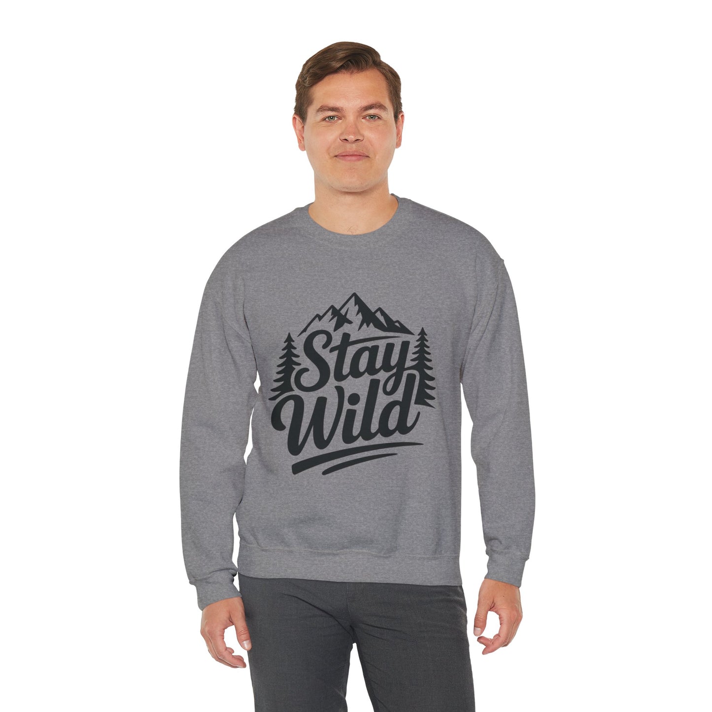 Stay Wild Unisex Crewneck Sweatshirt, Cozy Casual Wear for Adventurers, for Nature Lovers, Mountain Nature Unisex Crewneck Sweatshirt