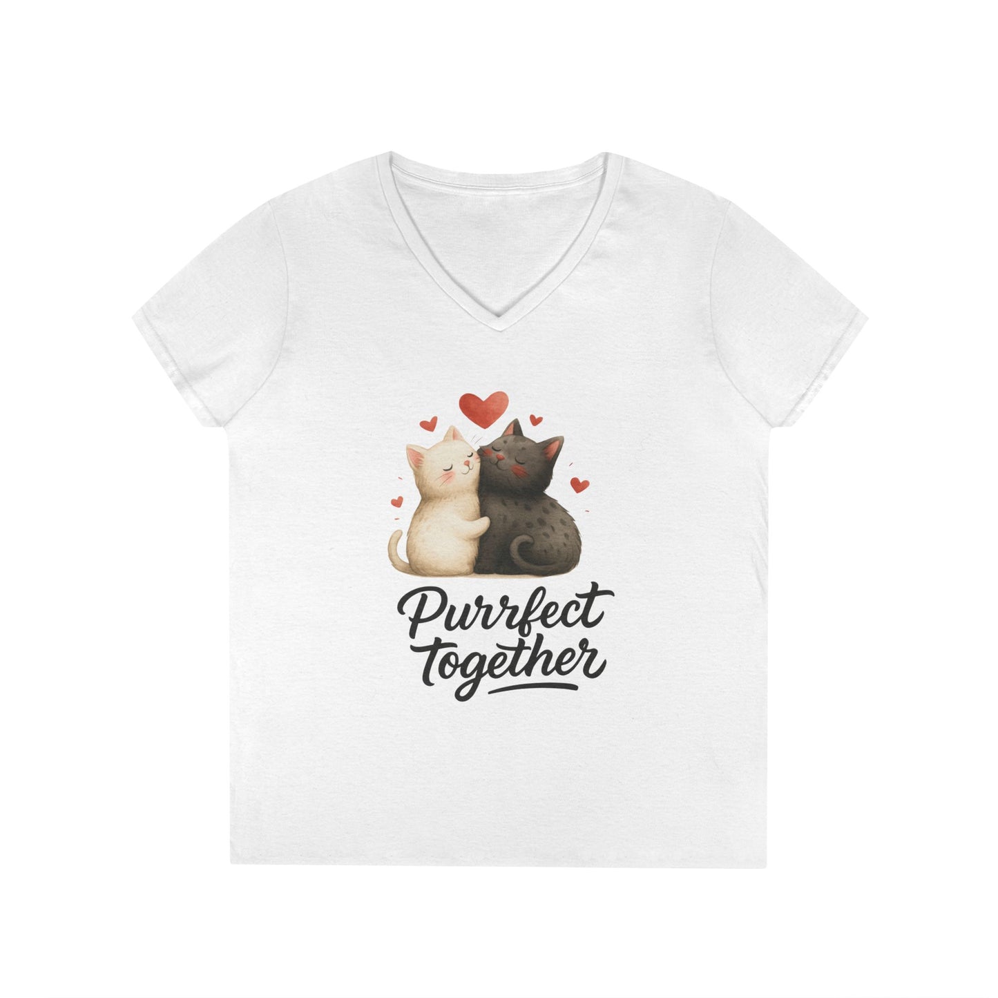 Cute Cat Love V-Neck T-Shirt, Animal Lover Gift, Valentine's Day Shirt, Cat Mom Gift, Cute Graphic Tee