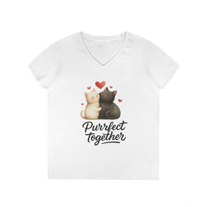 Cute Cat Love V-Neck T-Shirt, Animal Lover Gift, Valentine's Day Shirt, Cat Mom Gift, Cute Graphic Tee