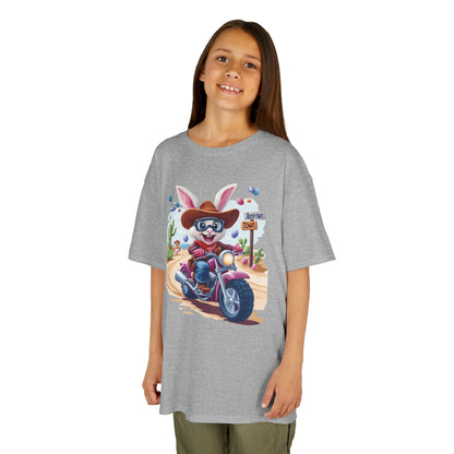 Biker Bunny Kids Tee - Fun Easter Shirt for Boys & Girls, Cute Spring Outfit with Motorcycle Rabbit Heavy Cotton Toddler T-Shirt Bunny Rider