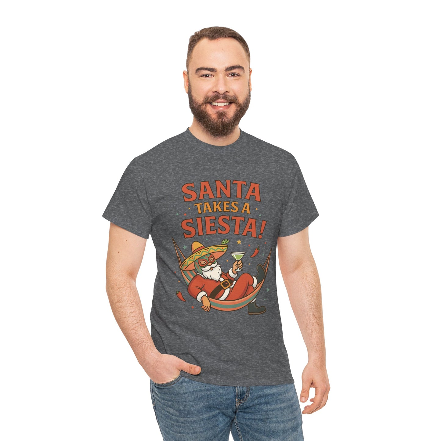 Santa Takes a Siesta Funny Christmas T-Shirt for Men, Mexican Santa Holiday Tee