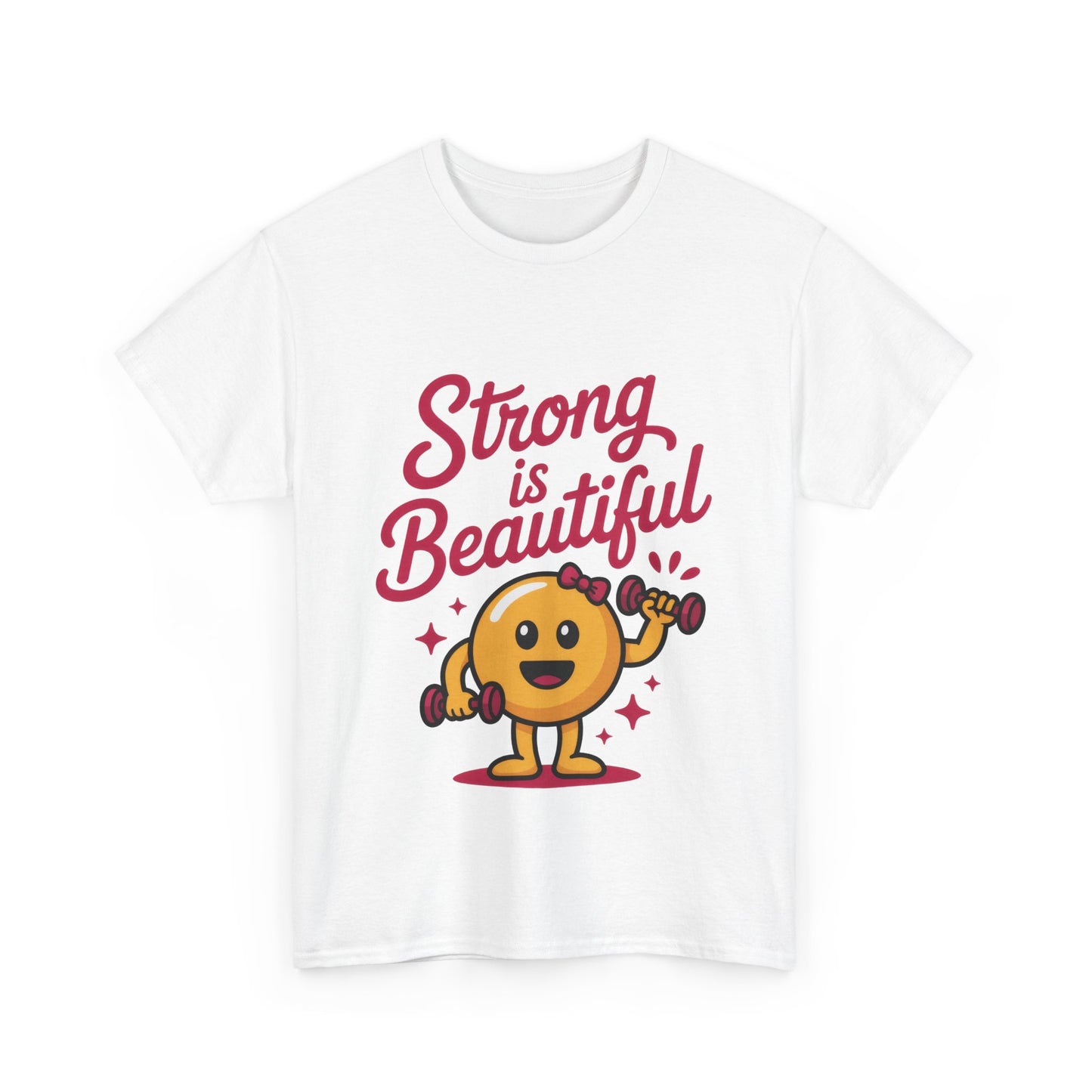 Strong is Beautiful Womens T-Shirt, Cute Fitness Character Graphic Tee, Inspirational Workout Shirt, Gym Motivation Gift for Her