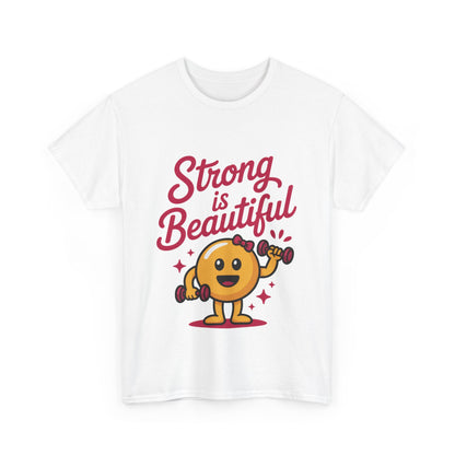 Strong is Beautiful Womens T-Shirt, Cute Fitness Character Graphic Tee, Inspirational Workout Shirt, Gym Motivation Gift for Her