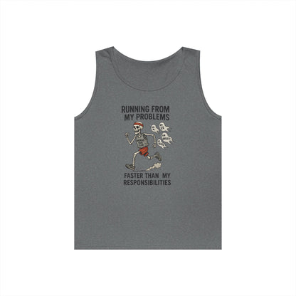 Skeleton Runner Tank for Men, Undead Jogging Club Tee, Halloween T-Shirt, Gift for Runners, Anxiety Humor Gift,  Funny Graphic Tank Top