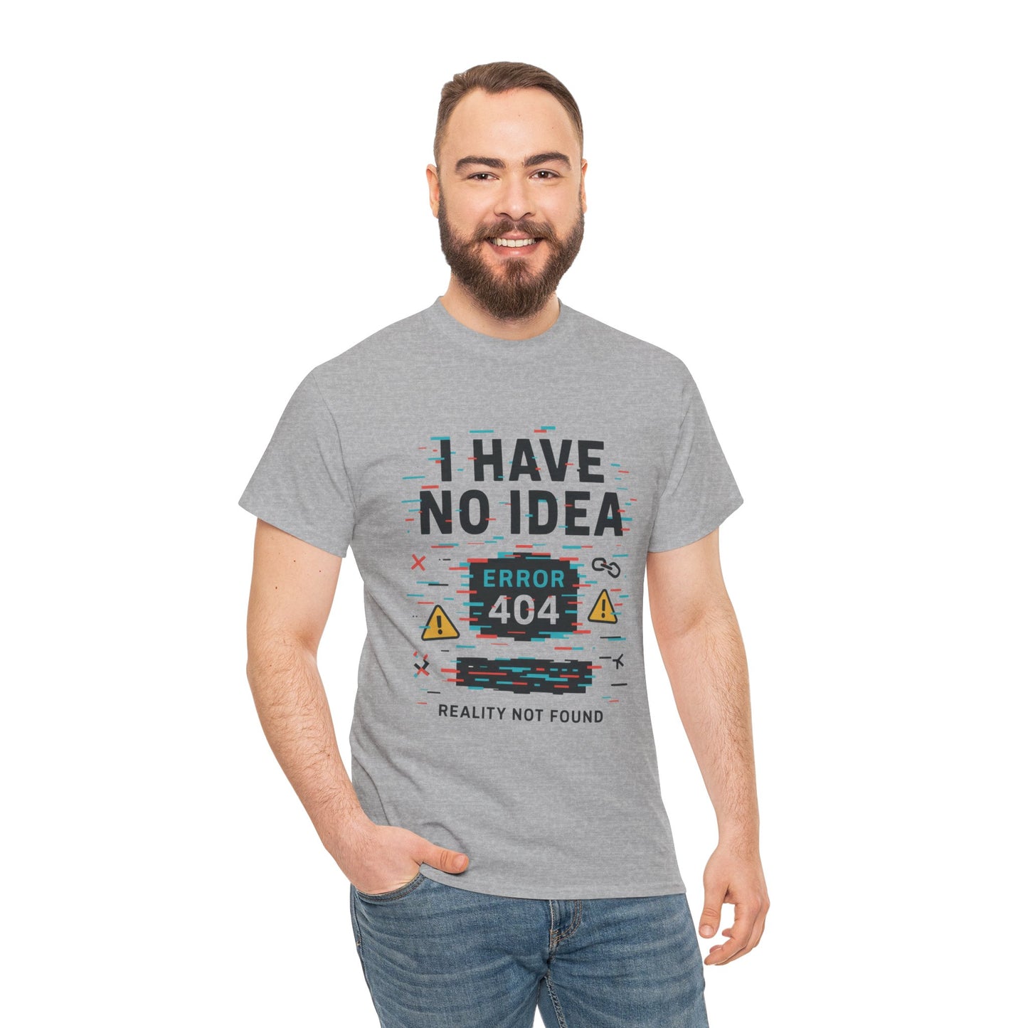 Funny Error 404 Unisex Heavy Cotton Tee, Graphic Tee, Humor Shirt, Gift for Tech Lovers, Casual Wear, Unique T-Shirt