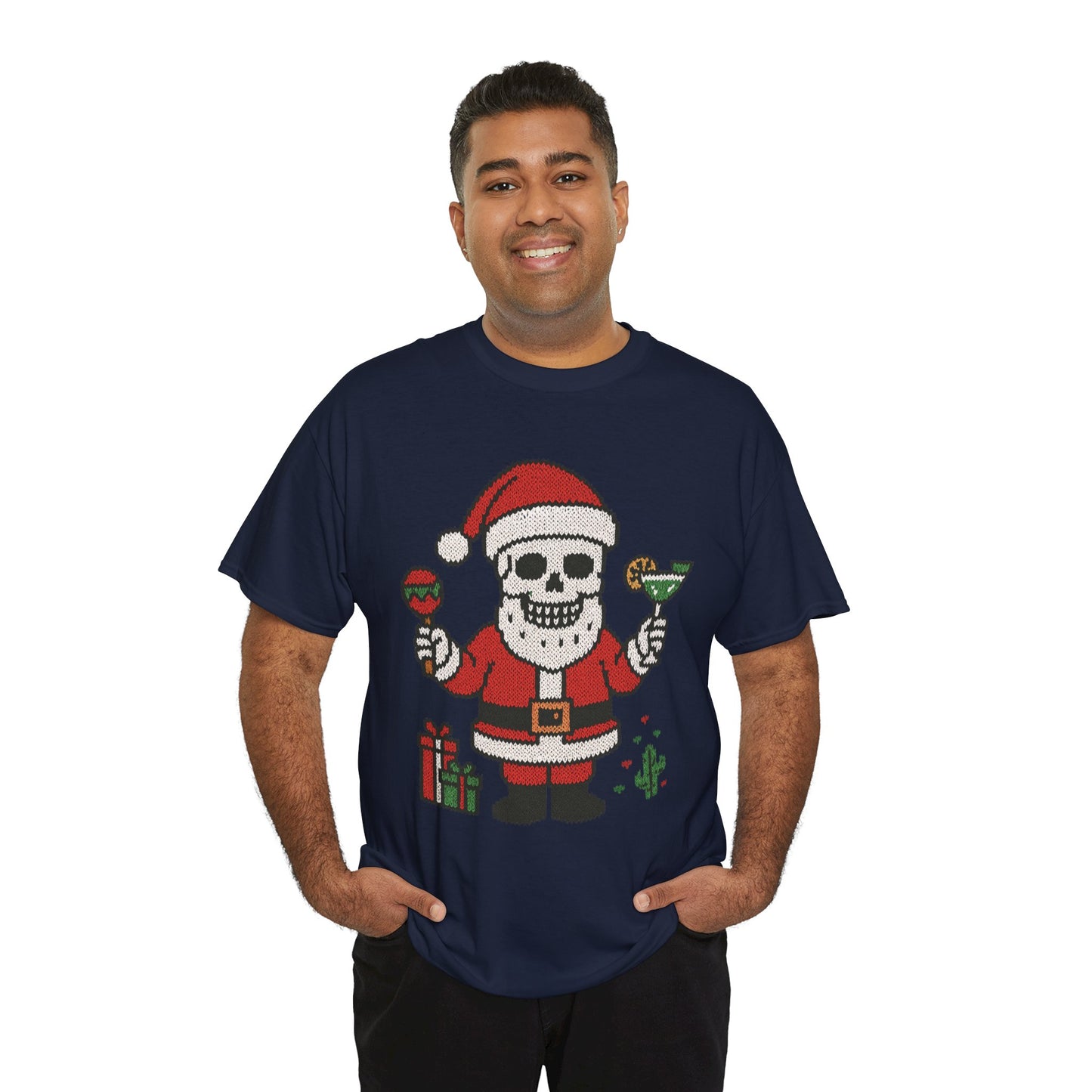 Funny Santa Skull Christmas Men's Shirt, Holiday Margarita Tee for Men