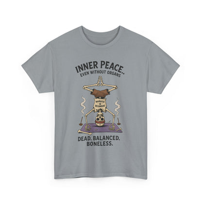 Inner Peace Skeleton Yoga Unisex Tee, Dark Humor Meditation Shirt, Gift for Mindfulness Lovers, Yoga Shirt, Peaceful Vibes