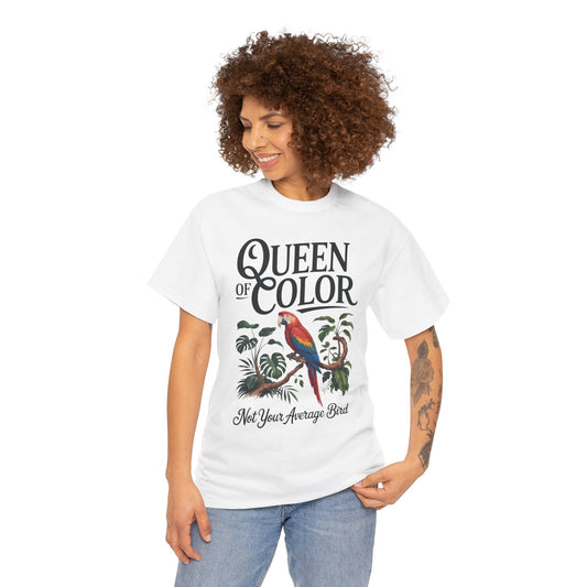 Colorful Queen Womens Tee, Fun Graphic T-Shirt, Casual Wear, Gift for Bird Lovers, Trendy Summer Apparel