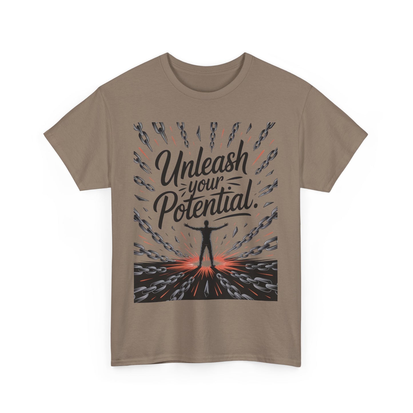 Inspiring Men's Heavy Cotton Tee, "Unleash Your Potential" Motivation Shirt, Gift for Graduates, Personal Growth Apparel, Casual Wear