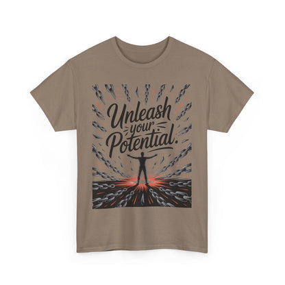 Inspiring Men's Heavy Cotton Tee, "Unleash Your Potential" Motivation Shirt, Gift for Graduates, Personal Growth Apparel, Casual Wear