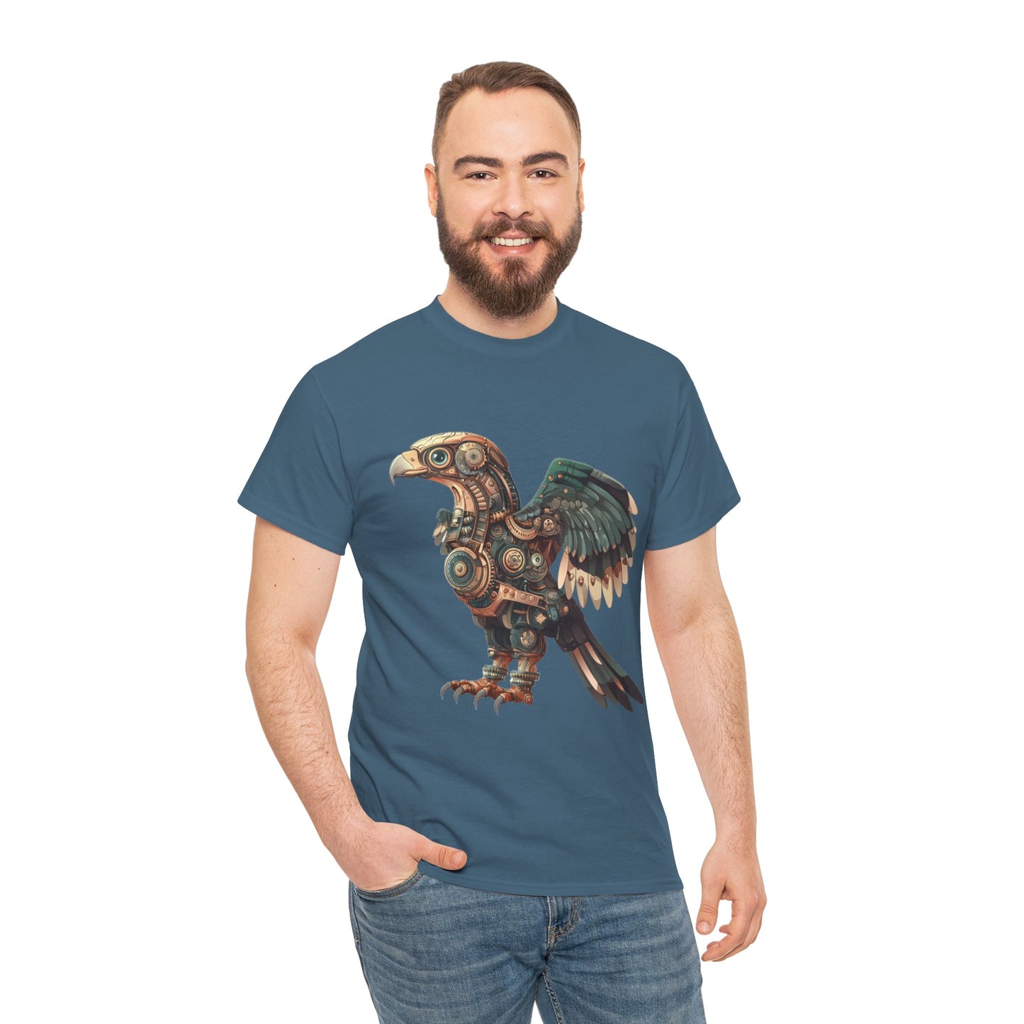 Steampunk Eagle Mens Tee, Cotton Tee with Mechanical Bird Design, Vintage Graphic Shirt, Gift for Bird Lovers, Unique Art Apparel
