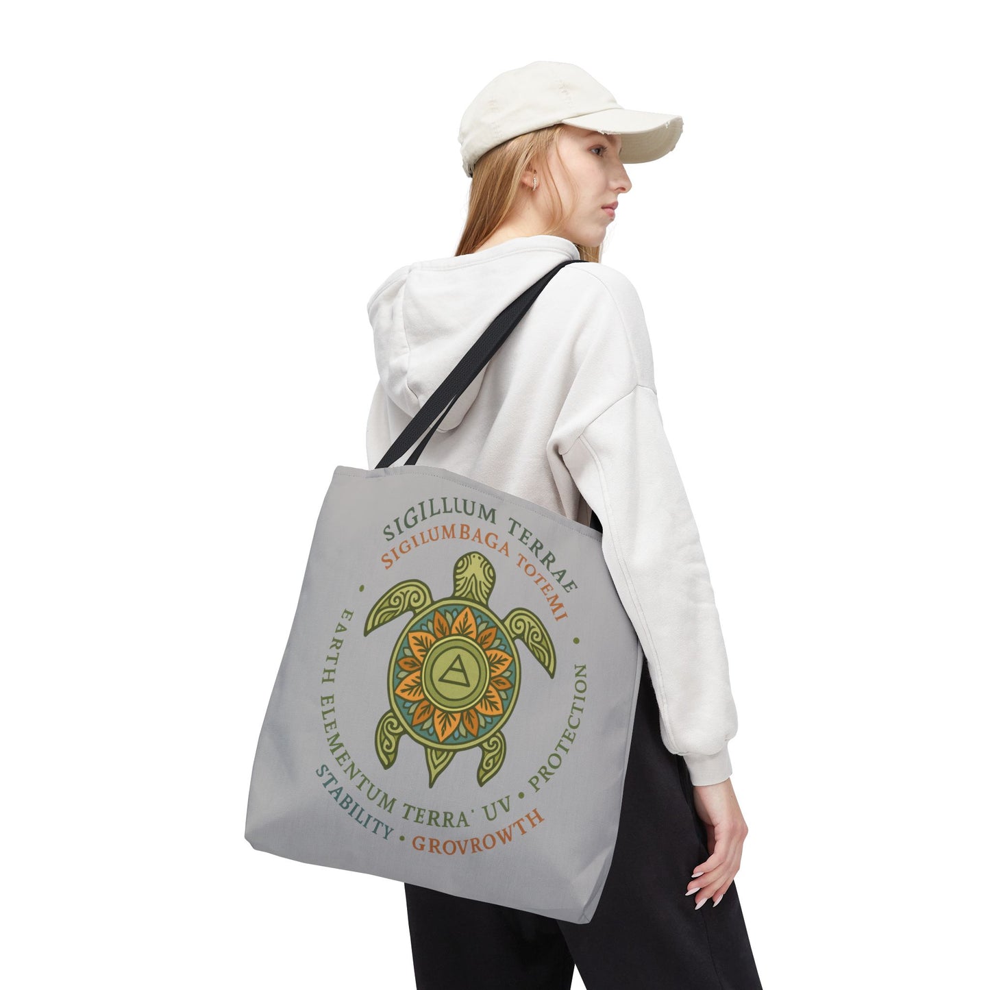Spiritual Symbol Tote Bag, Eco-Friendly Shopping Bag, Gift for Yogis, Bohemian Style, Sigillum Terrae Design, Beach Bag, Large Canvas Bag