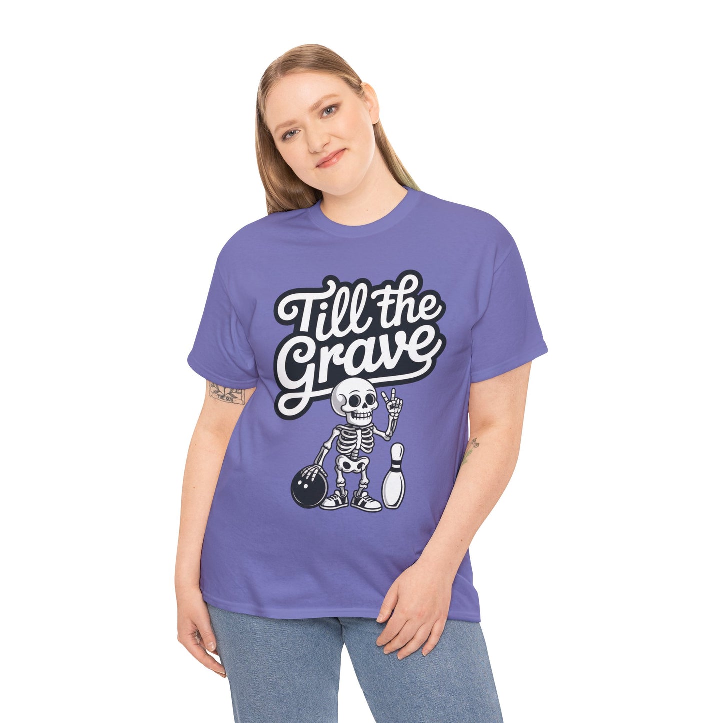 Funny Skeleton Bowling Womens Tee, Till the Grave, Funny Shirt, Halloween Gift, Skull Graphic, Casual Wear, Sporty Style