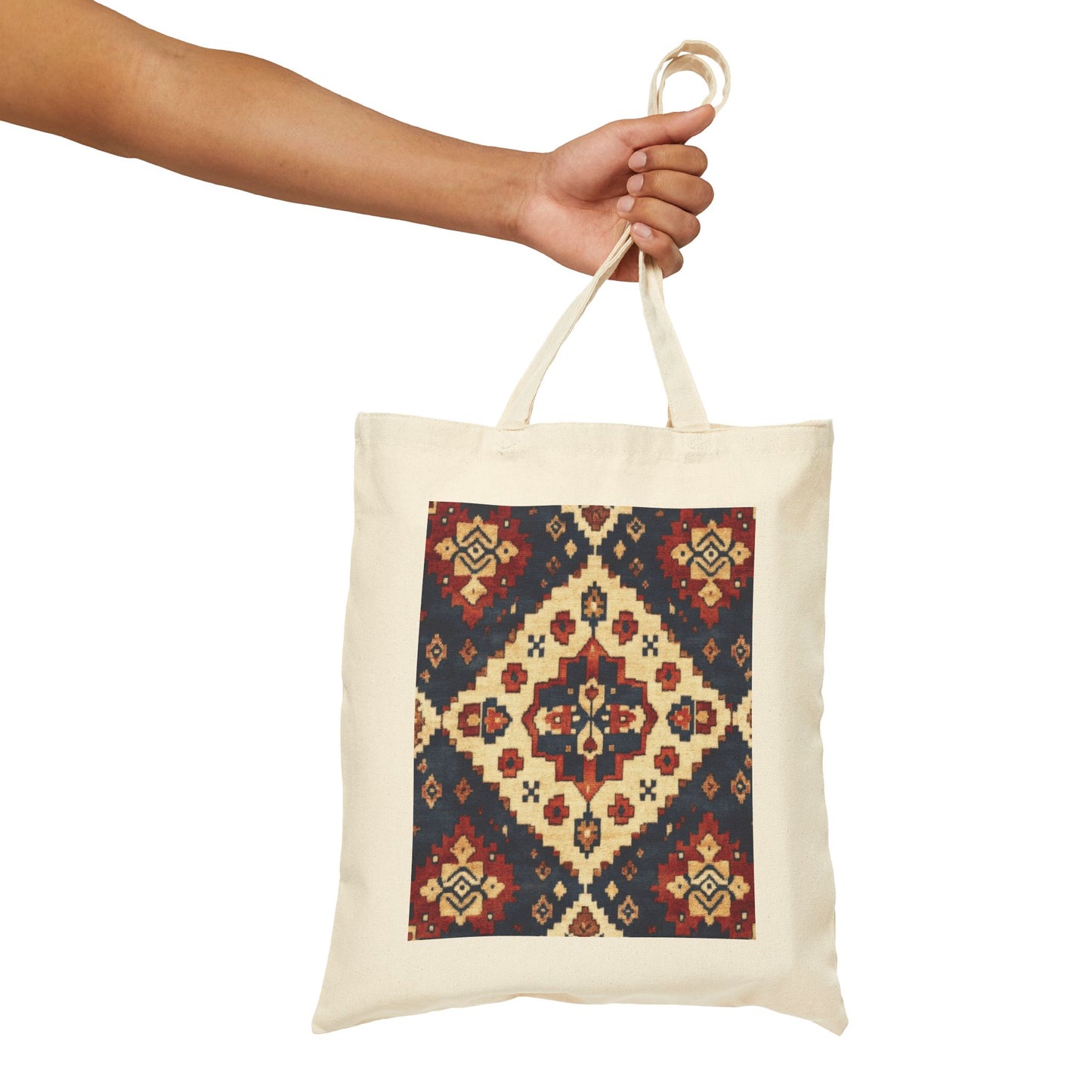 Boho Cotton Canvas Tote Bag, Shopping Bag for Everyday Use, Beach, Grocery, Gifts, Sustainable Style, Traditional Turkish Carpet Pattern