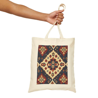 Boho Cotton Canvas Tote Bag, Shopping Bag for Everyday Use, Beach, Grocery, Gifts, Sustainable Style, Traditional Turkish Carpet Pattern