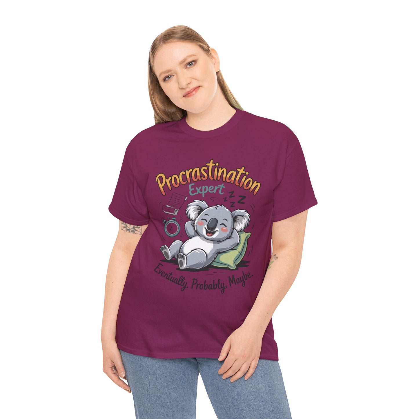 Procrastination Expert Cotton Tee, Funny T-Shirt, Cute Koala Design, Gift for Students, Relaxed Fit Shirt, Gift for Animal Lovers