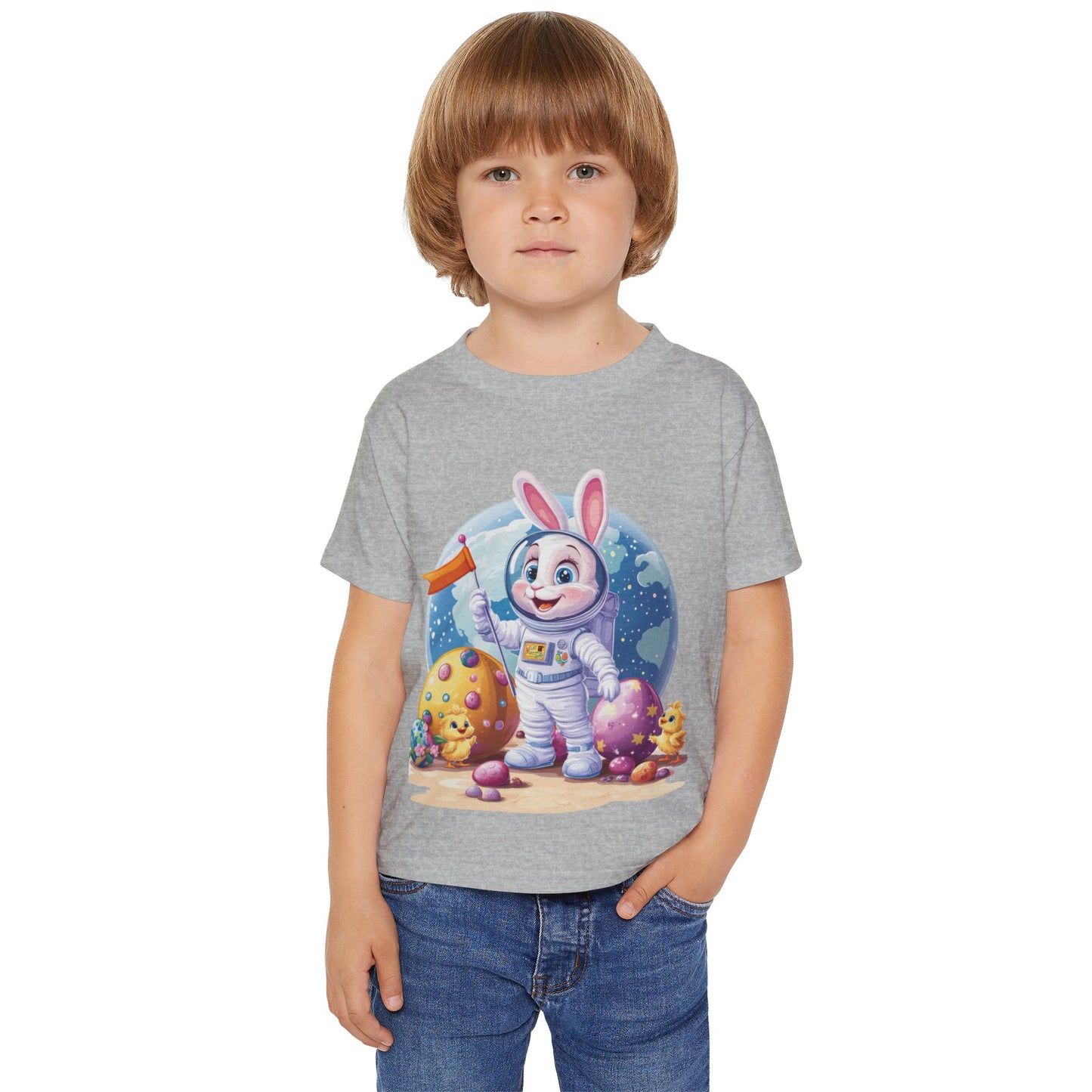 Kids Easter Astronaut Bunny T-Shirt, Space Bunny with Eggs, Galaxy Adventure Tee, Cute Bunny Gift for Boys and Girls, Easter Gift Toddler