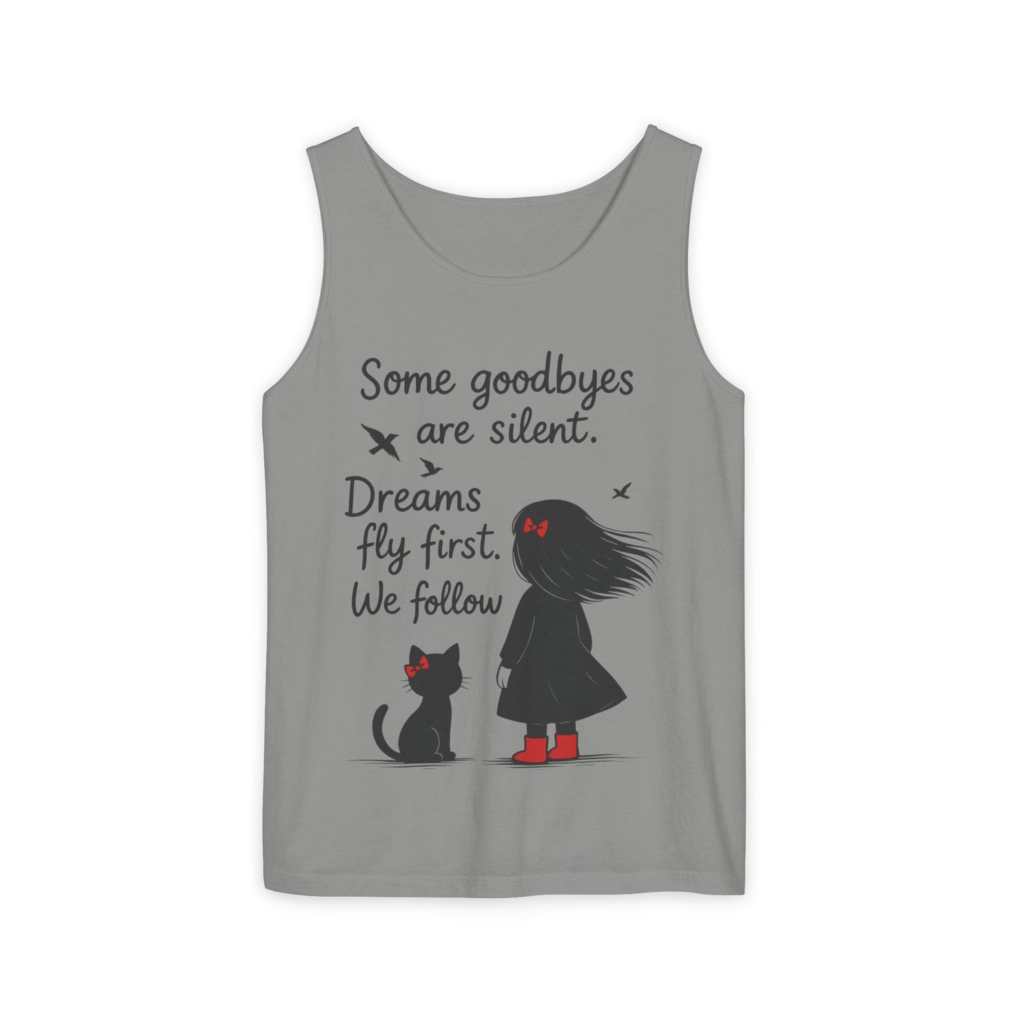 Minimalist Tank Top, Womens Tank, Girl & Cat Art Print, Emotional Lightweight Summer Shirt,  Inspirational Apparel, Cat Lover Gift