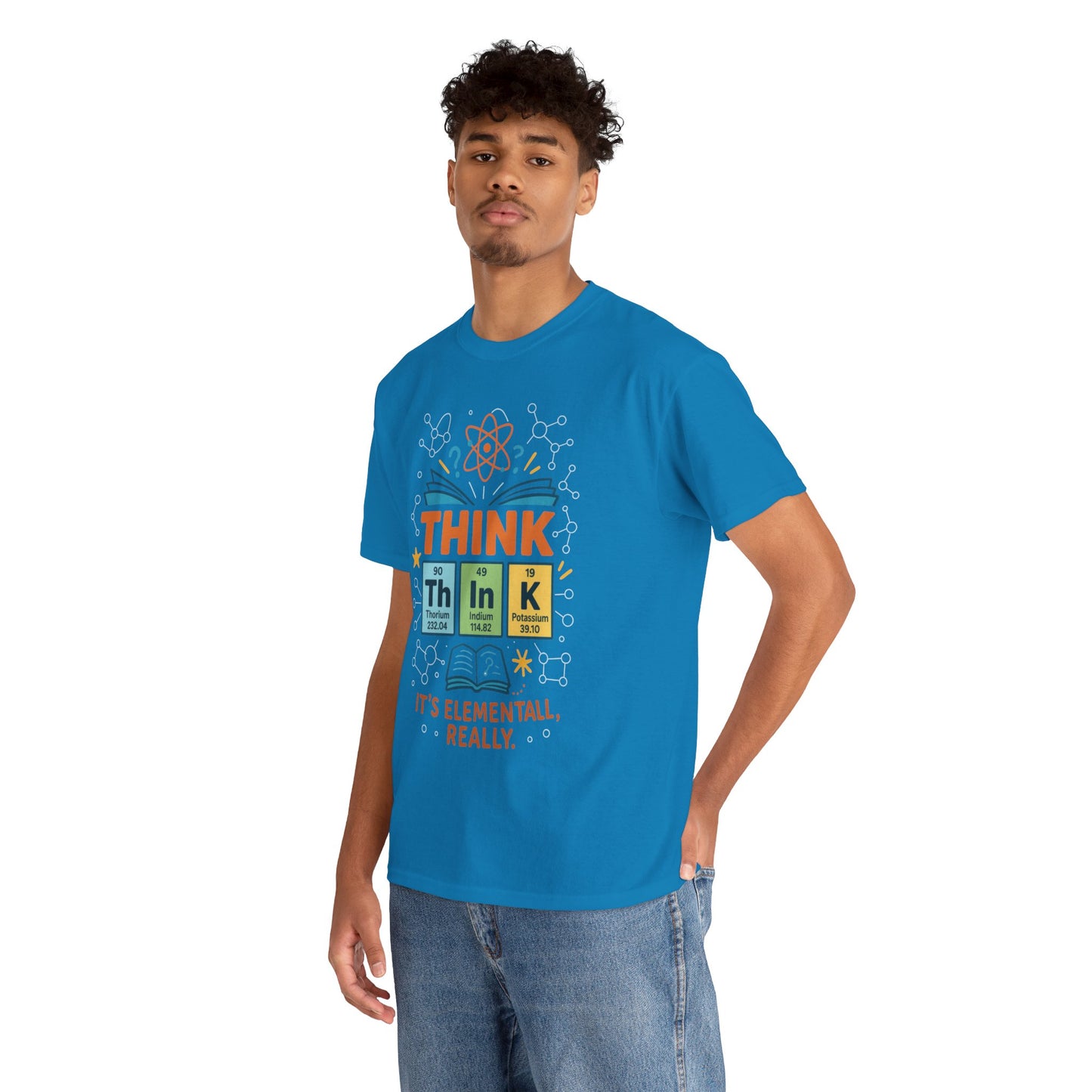 Funny Mens Science T-Shirt, THINK Element Periodic Table Shirt, Smart Geek Nerd Tee for Him, Ideal for Science Lovers, Geeky Apparel