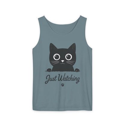 Just Watching Cat Womens Tank Top - Cute Black Kitty Sleeveless Shirt - Funny Summer Cat Lover Gift, Summer Beach Wear, Pet Themed Apparel