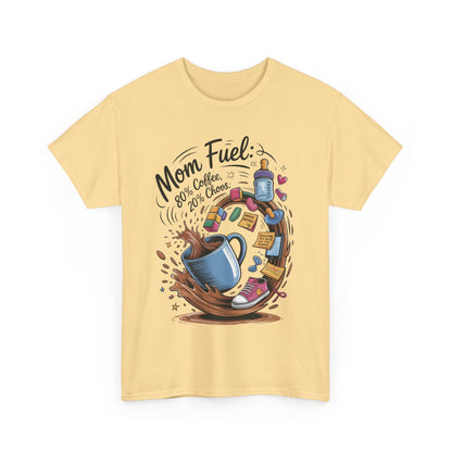 Mom Fuel Heavy Cotton Tee, Funny Coffee Lover T-Shirt, Gift for Moms, Mother's Day, Casual Wear, Pajama Top