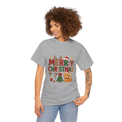 Merry Christmas Cat Shirt, Cute Holiday Cat Lovers Tee for Women