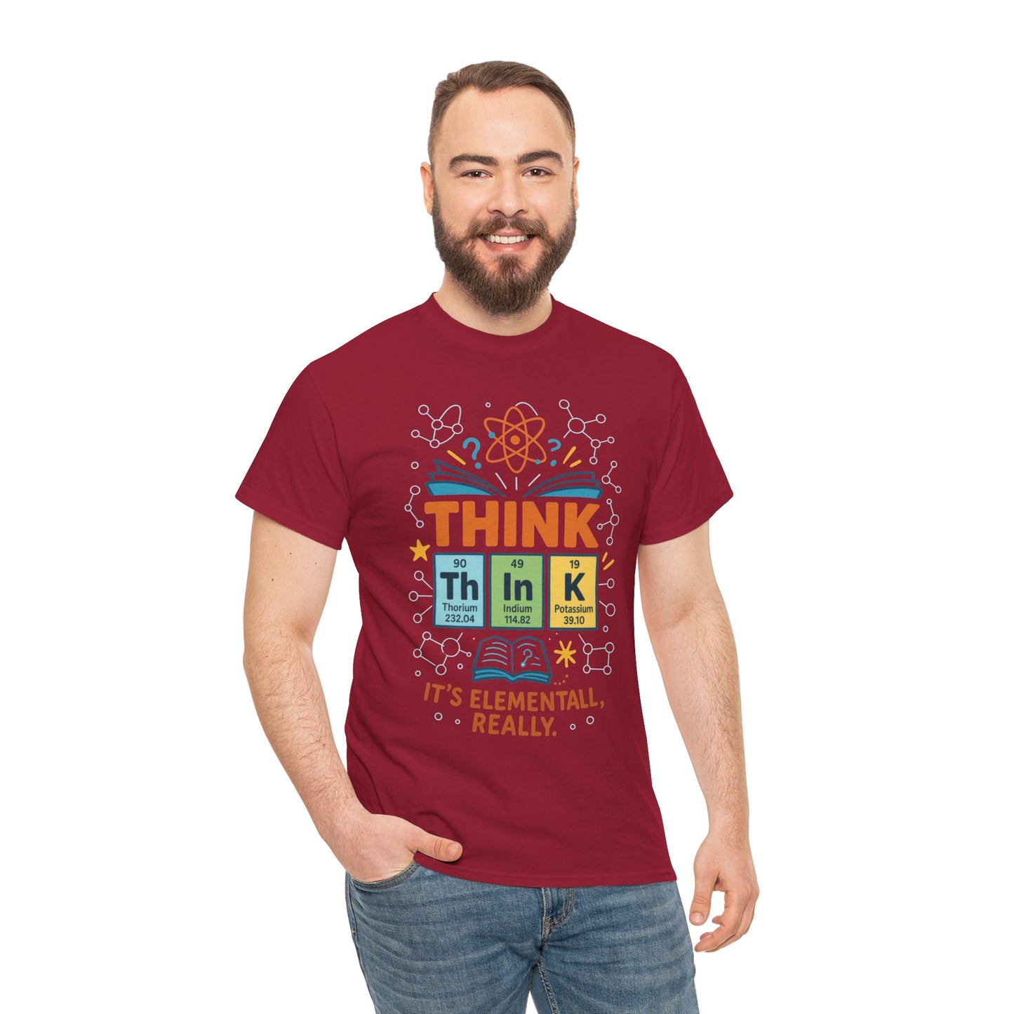 Funny Mens Science T-Shirt, THINK Element Periodic Table Shirt, Smart Geek Nerd Tee for Him, Ideal for Science Lovers, Geeky Apparel