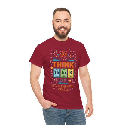 Funny Mens Science T-Shirt, THINK Element Periodic Table Shirt, Smart Geek Nerd Tee for Him, Ideal for Science Lovers, Geeky Apparel