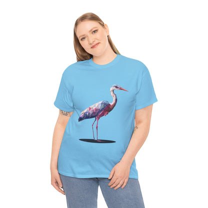 Geometric Heron T-Shirt, Colorful Polygon Bird Graphic, Nature Lover Unisex Heavy Cotton Tee, Geometric Crane Tee, Bird Lovers Gift