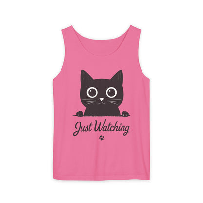 Just Watching Cat Womens Tank Top - Cute Black Kitty Sleeveless Shirt - Funny Summer Cat Lover Gift, Summer Beach Wear, Pet Themed Apparel