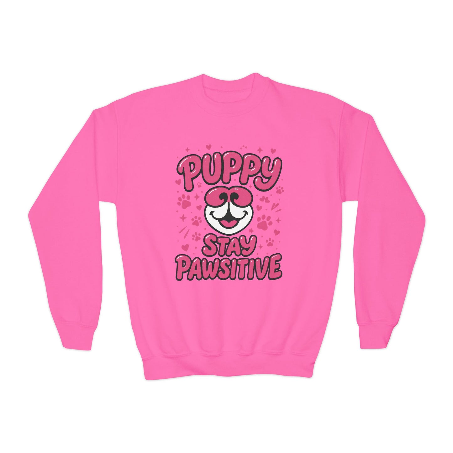 Youth Puppy Crewneck Sweatshirt - Stay Pawsitive Design, Cute Pet Apparel, Kids Sweatshirt, Animal Lover Gift, Cozy Winter Wear, Kids Gift