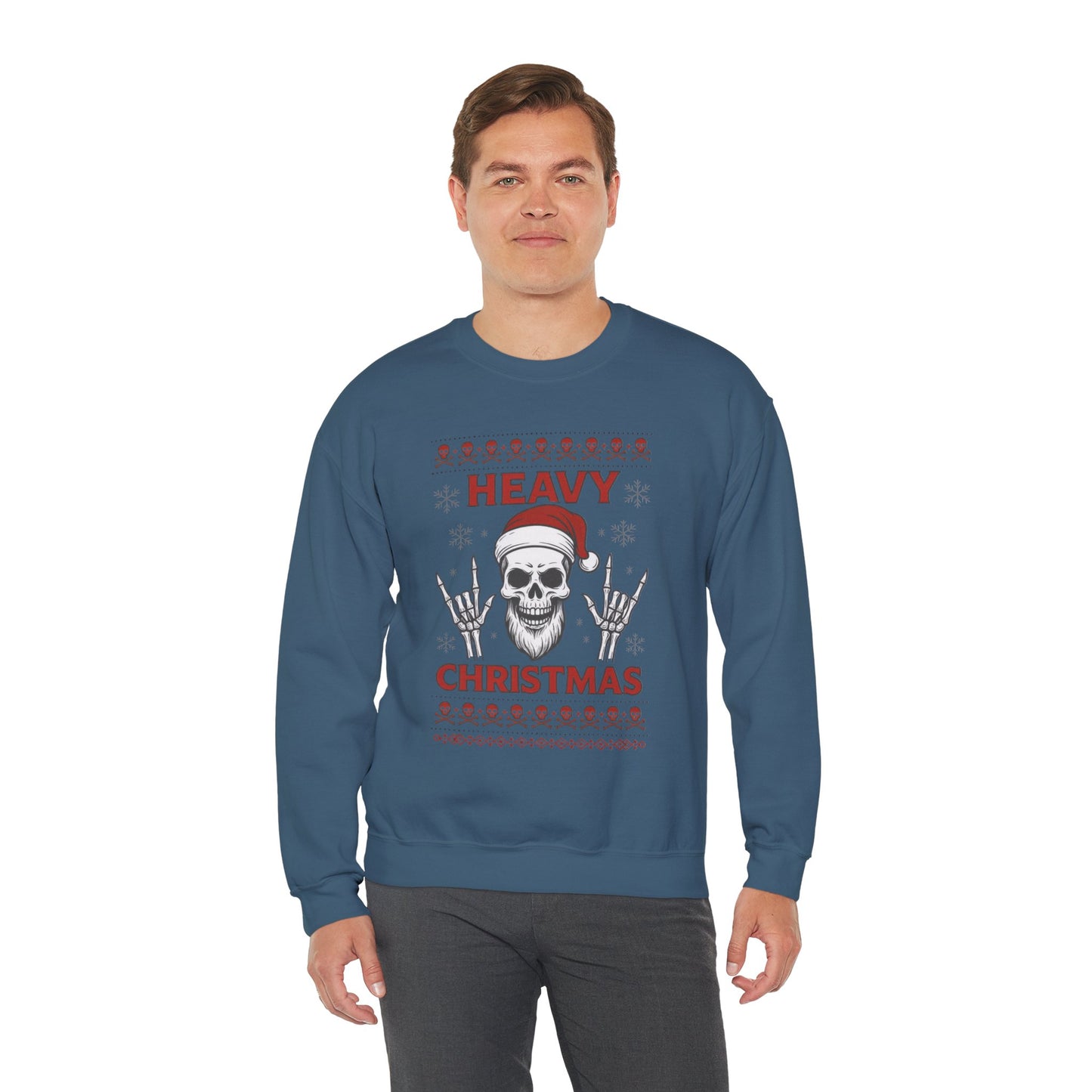 Heavy Christmas Sweatshirt, Metal Santa Skull Holiday Pullover for Men