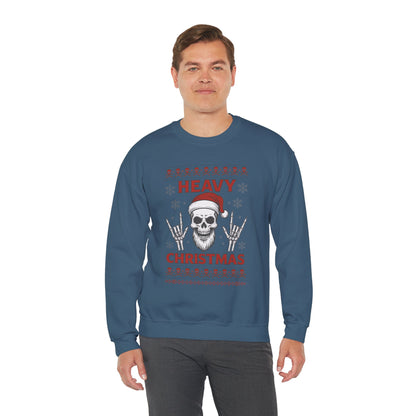 Heavy Christmas Sweatshirt, Metal Santa Skull Holiday Pullover for Men