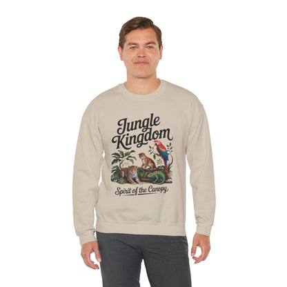 Jungle Kingdom Mens Sweatshirt, Cozy Jungle Crewneck, Nature Lover Gift, Wildlife Artwork, Eco-Conscious Apparel, Animal Enthusiast Clothing