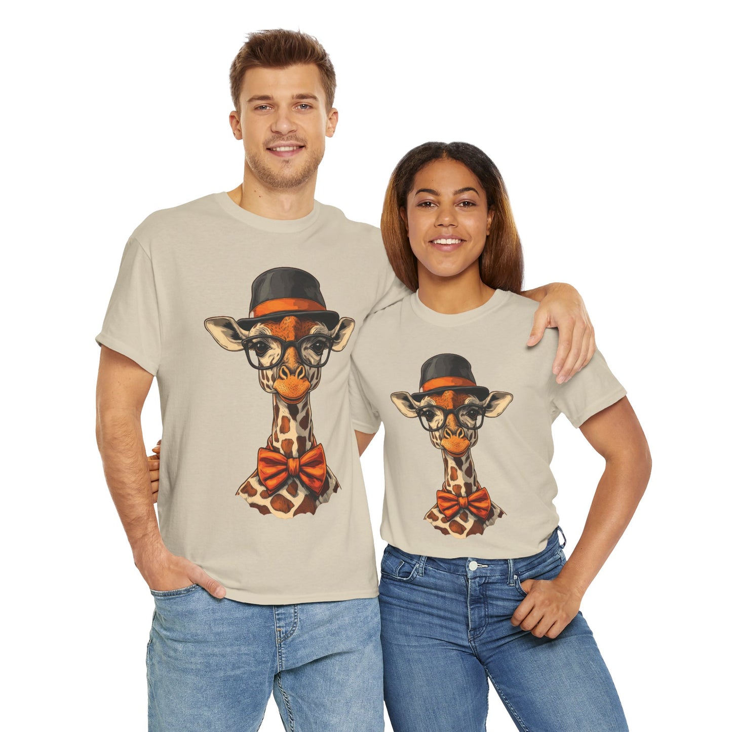 Hipster Giraffe T-Shirt with Hat and Glasses, Whimsical Giraffe Tee, Fun Gift, Cute Graphic Shirt, Unisex Heavy Cotton Tee