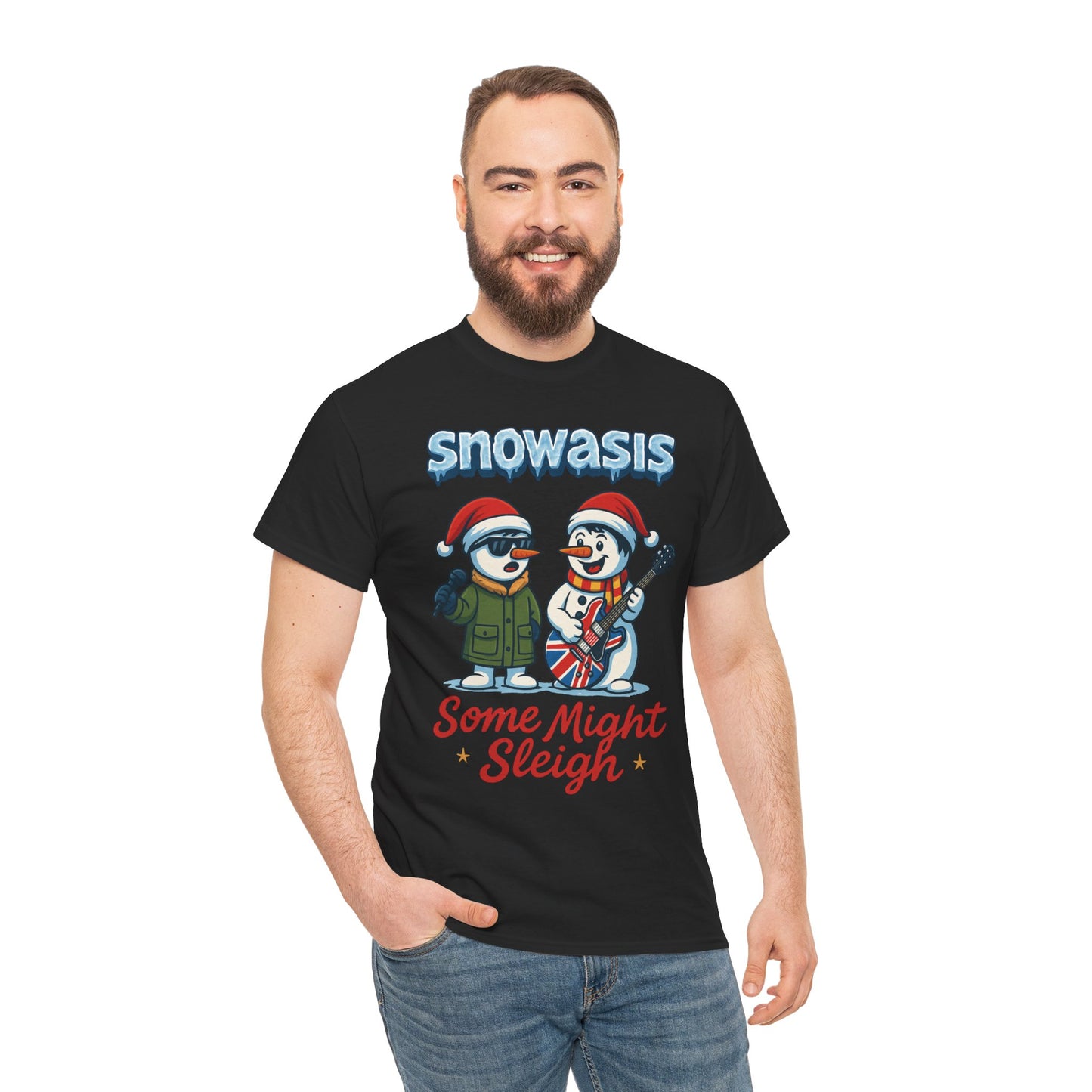 Funny Snowman Band Men's Christmas T-Shirt, Snowasis Some Might Sleigh Tee